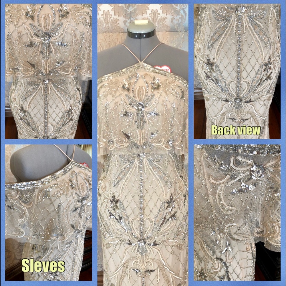 Champagne cream dress with silver beeds